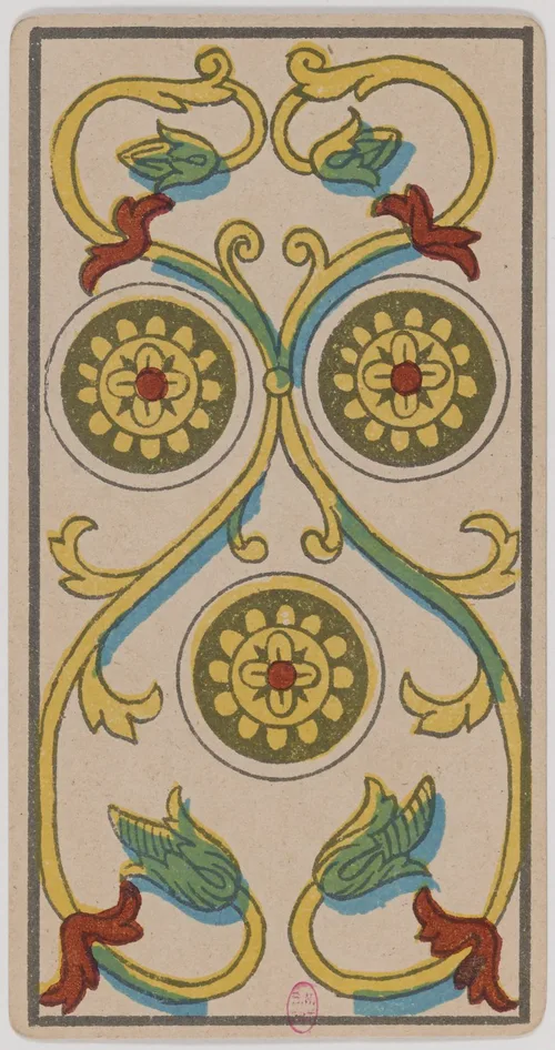 Three of Pentacles in the Tarot de Marseille