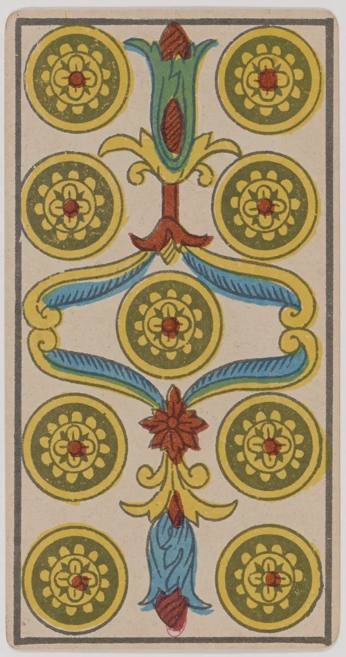 Nine of Pentacles in the Tarot de Marseille