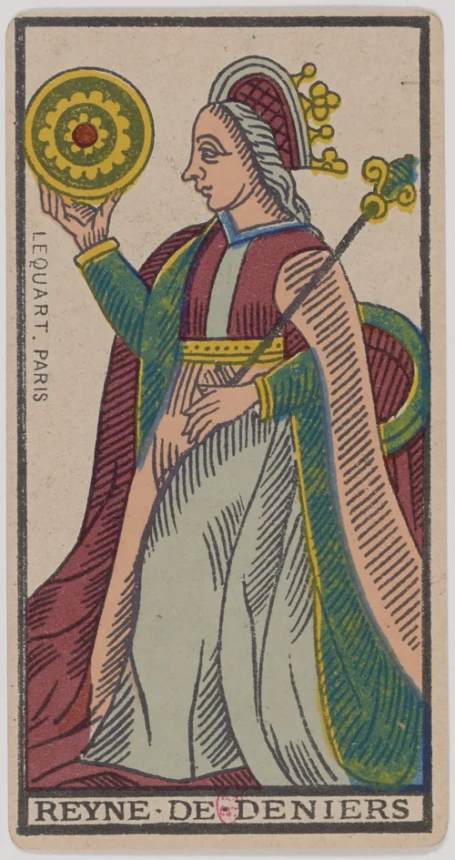 Queen of Pentacles in the Tarot de Marseille