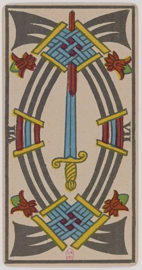 Seven of Swords in the Tarot de Marseille