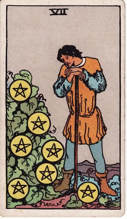 Seven of Pentacles in the Rider-Waite-Smith tarot deck