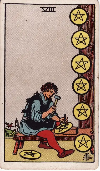 Eight of Pentacles in the Rider-Waite-Smith tarot deck