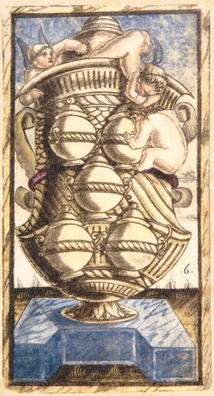 Six of Cups in the Sola Busca tarot deck