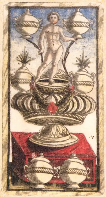 Seven of Cups in the Sola Busca tarot deck