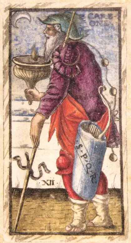 The Hanged Man in the Sola Busca tarot deck