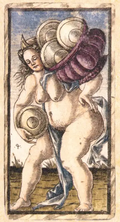 Four of Pentacles in the Sola Busca tarot deck