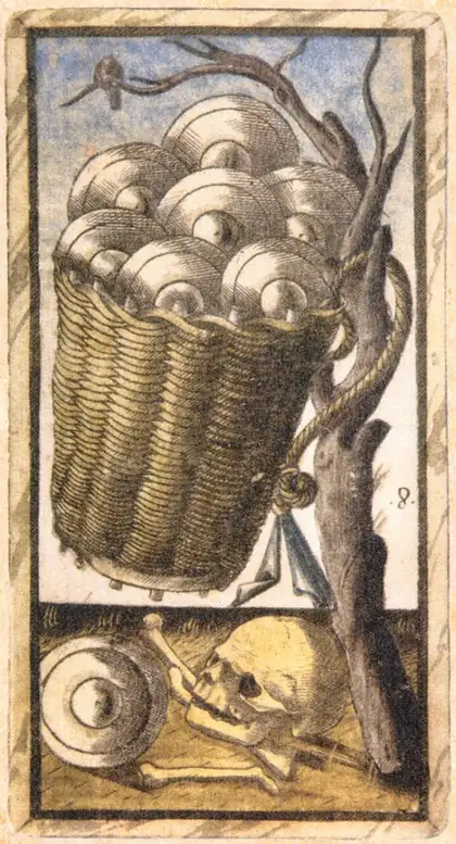 Eight of Pentacles in the Sola Busca tarot deck