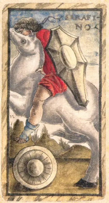 Knight of Pentacles in the Sola Busca tarot deck