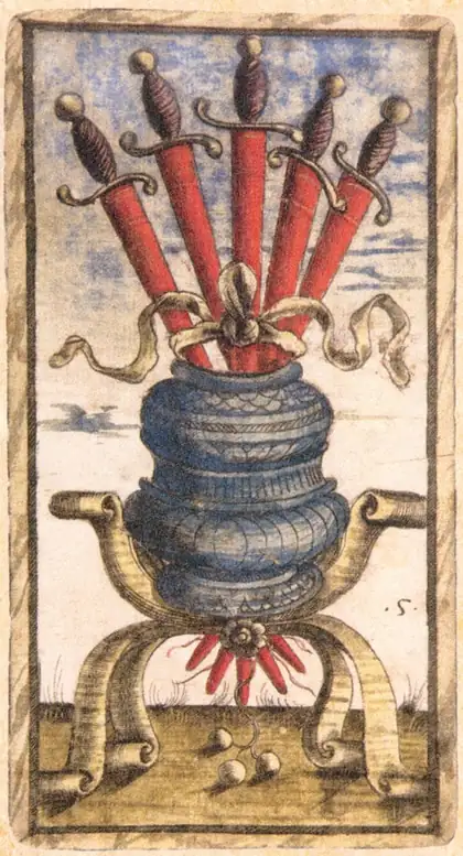 Five of Swords in the Sola Busca tarot deck