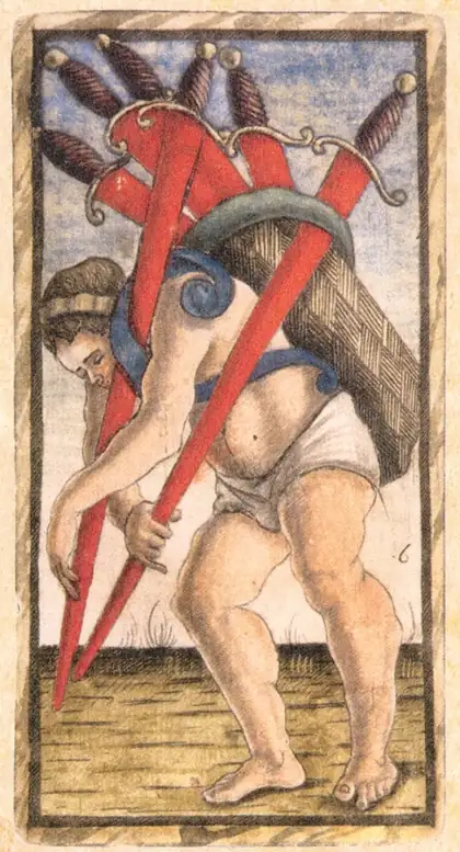 Six of Swords in the Sola Busca tarot deck