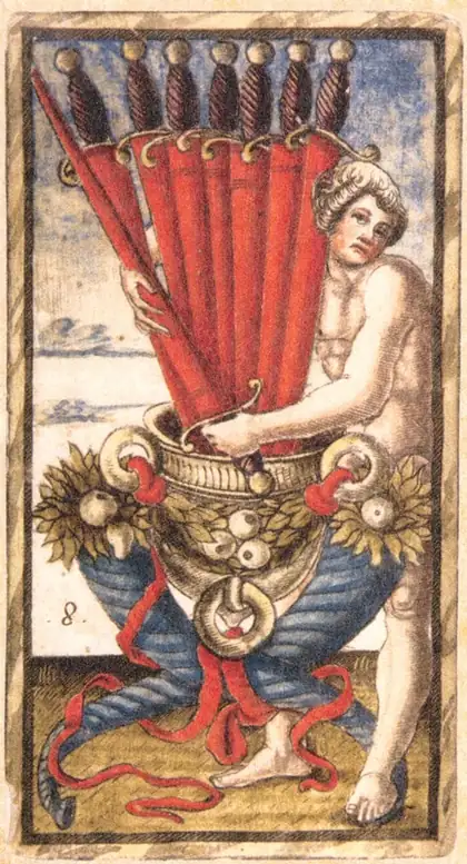 Eight of Swords in the Sola Busca tarot deck
