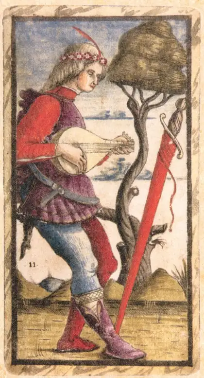 Page of Swords in the Sola Busca tarot deck