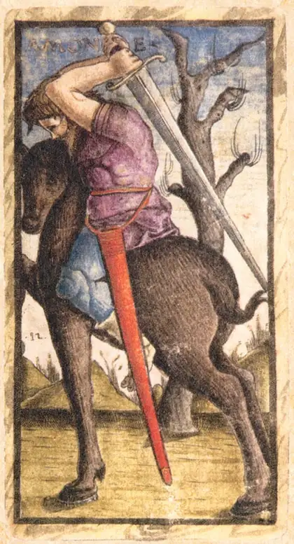 Knight of Swords in the Sola Busca tarot deck