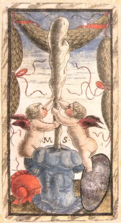 Ace of Wands in the Sola Busca tarot deck