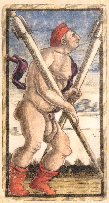 Two of Wands in the Sola Busca tarot deck