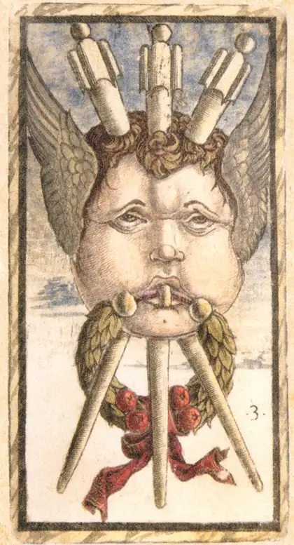 Three of Wands in the Sola Busca tarot deck
