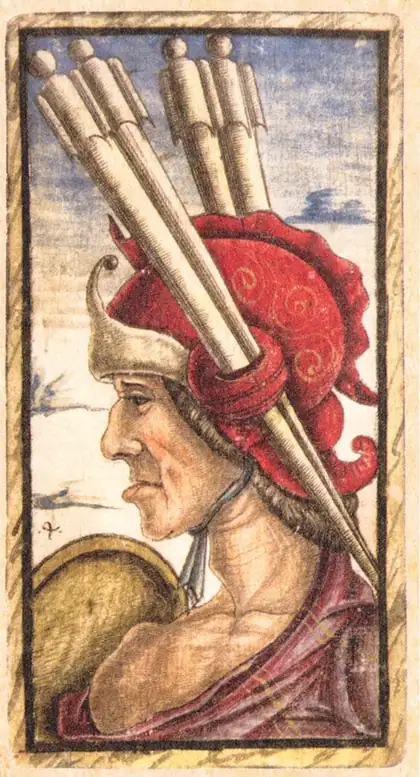 Four of Wands in the Sola Busca tarot deck