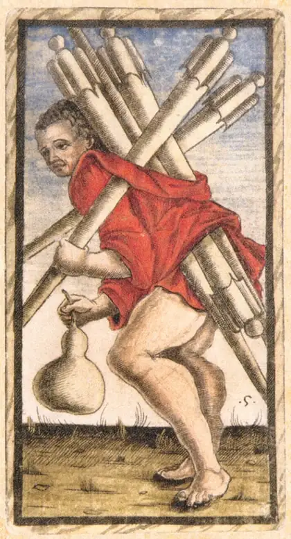 Five of Wands in the Sola Busca tarot deck