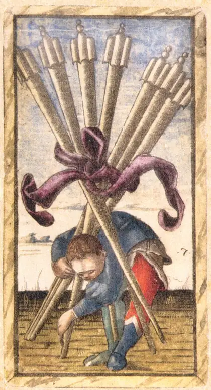 Seven of Wands in the Sola Busca tarot deck