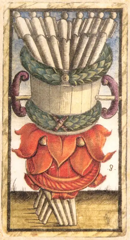 Eight of Wands in the Sola Busca tarot deck