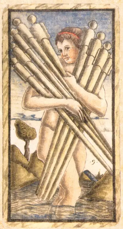 Nine of Wands in the Sola Busca tarot deck