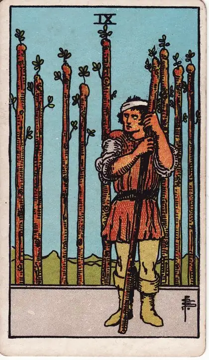 Nine of Wands in the Rider-Waite-Smith tarot deck