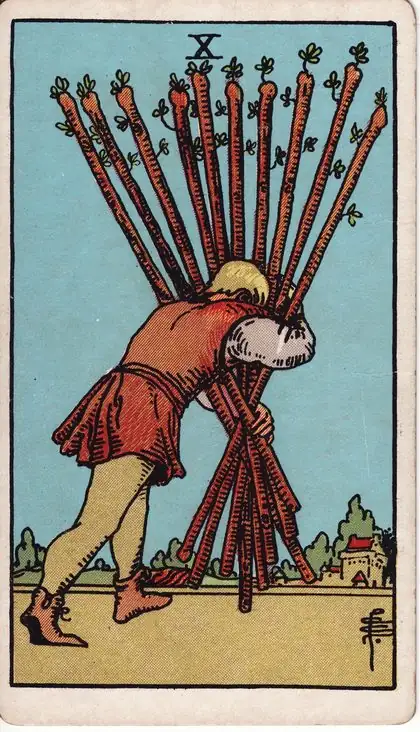 Ten of Wands in the Rider-Waite-Smith tarot deck